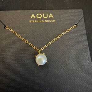 Aqua Gold-Plated Chain over Sterling Silver with White Pearl Solitaire Pendant